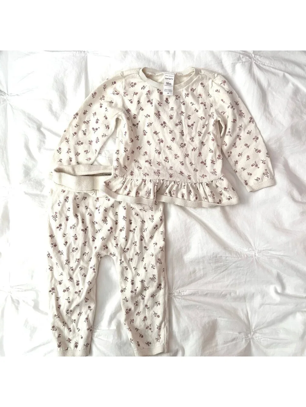 Carters Puff Sleeve Floral Ditsy Sweater Set